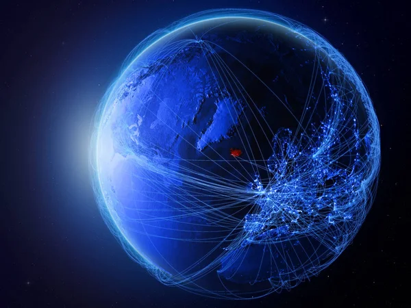 冰岛来自地球上的太空 拥有代表国际通信 技术和旅行的蓝色数字网络 美国宇航局提供的这张图片的元素 — 图库照片