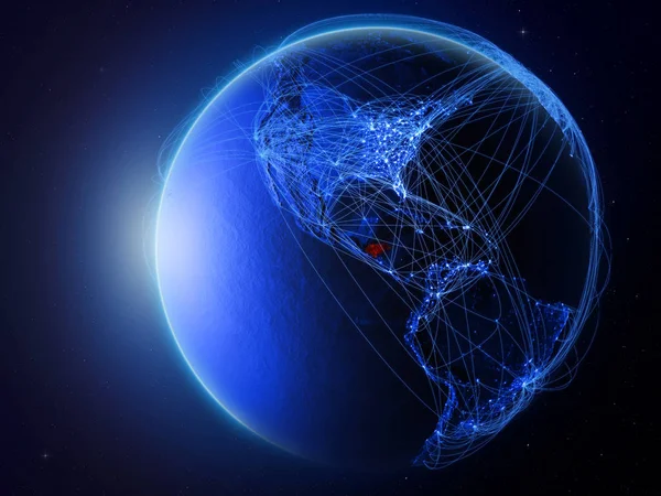 洪都拉斯从地球上的空间出发 拥有代表国际通信 技术和旅行的蓝色数字网络 美国宇航局提供的这张图片的元素 — 图库照片