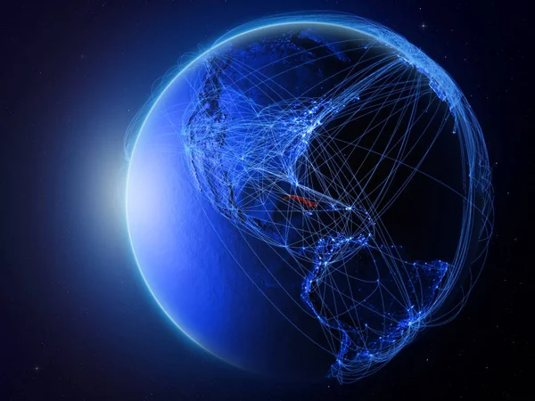 Куба Космосу Планеті Земля Синій Цифрові Мережі Представляють Міжнародного Язку — стокове фото