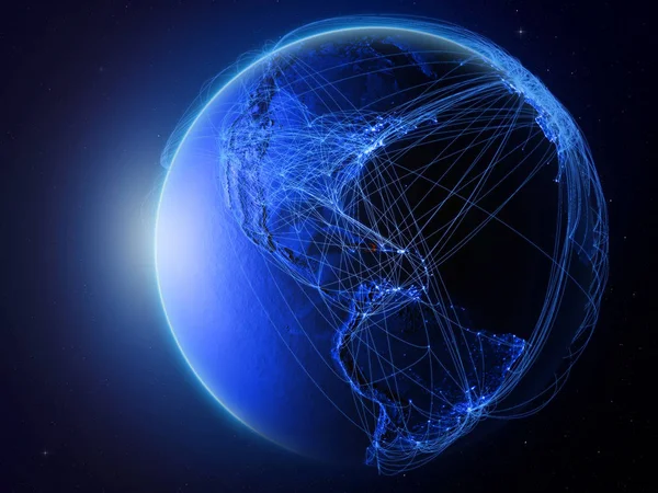 海地来自地球上的太空 蓝色数字网络代表国际通信 技术和旅行 美国宇航局提供的这张图片的元素 — 图库照片