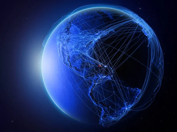 多米尼加共和国从地球上的空间出发 拥有代表国际通信 技术和旅行的蓝色数字网络 美国宇航局提供的这张图片的元素 — 图库照片