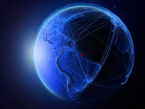 法属圭亚那来自地球上的太空 蓝色数字网络代表着国际通信 技术和旅行 美国宇航局提供的这张图片的元素 — 图库照片