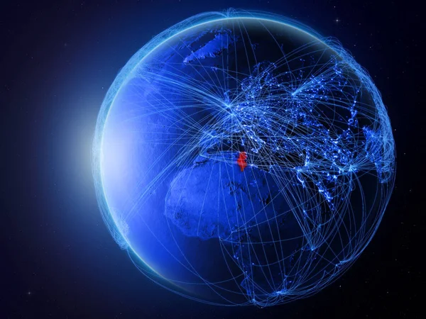 Туніс Космосу Планеті Земля Синій Цифрові Мережі Представляють Міжнародного Язку — стокове фото