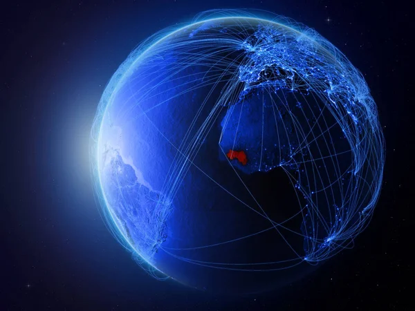 Guinea Fra Verdensrommet Jorden Med Blått Digitalt Nettverk Som Representerer – stockfoto