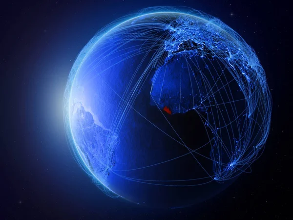 利比里亚从地球上的空间出发 拥有代表国际通信 技术和旅行的蓝色数字网络 美国宇航局提供的这张图片的元素 — 图库照片