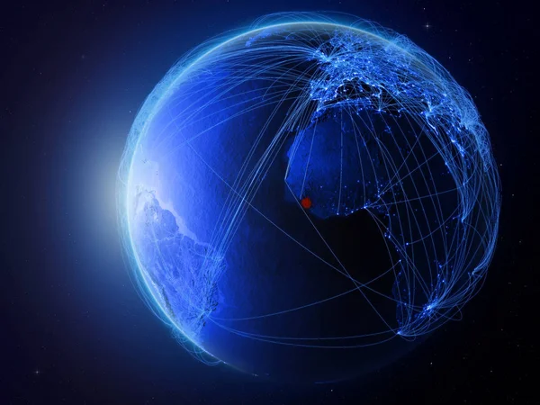 塞拉利昂从地球上的空间出发 拥有代表国际通信 技术和旅行的蓝色数字网络 美国宇航局提供的这张图片的元素 — 图库照片