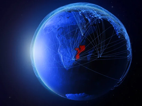 Moçambique Espaço Planeta Terra Com Rede Digital Azul Representando Comunicação — Fotografia de Stock