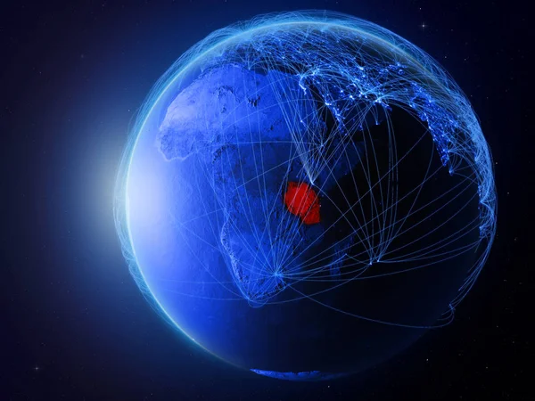 Танзанія Космосу Планеті Земля Синій Цифрові Мережі Представляють Міжнародного Язку — стокове фото