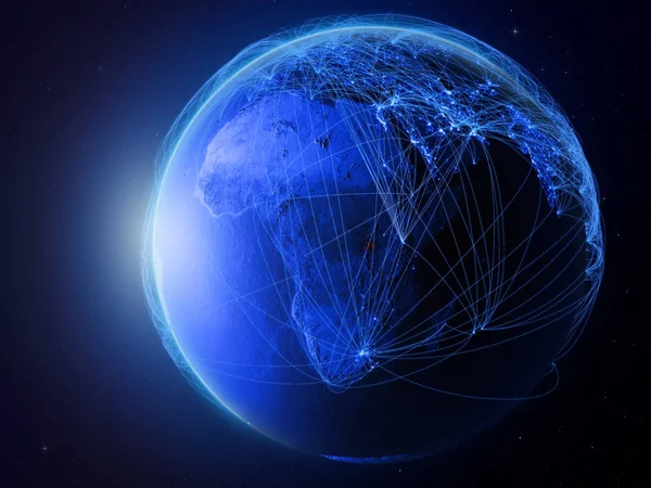 Ruanda Espaço Planeta Terra Com Rede Digital Azul Representando Comunicação — Fotografia de Stock