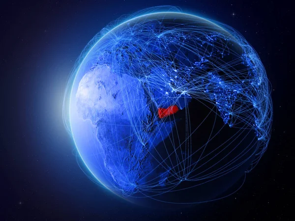 Jemen Űrből Földön Kék Digitális Hálózat Nemzetközi Kommunikáció Technológia Utazási — Stock Fotó