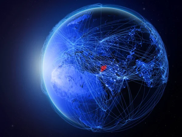 叙利亚从地球上的太空 拥有代表国际通信 技术和旅行的蓝色数字网络 美国宇航局提供的这张图片的元素 — 图库照片