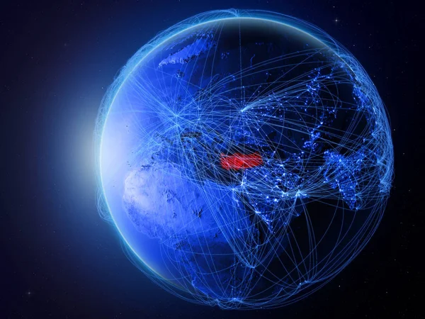 Turquia Espaço Planeta Terra Com Rede Digital Azul Representando Comunicação — Fotografia de Stock