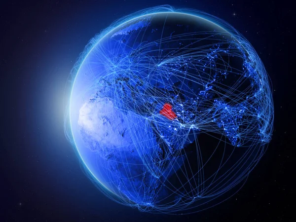 伊拉克来自地球上的太空 蓝色数字网络代表国际通信 技术和旅行 美国宇航局提供的这张图片的元素 — 图库照片