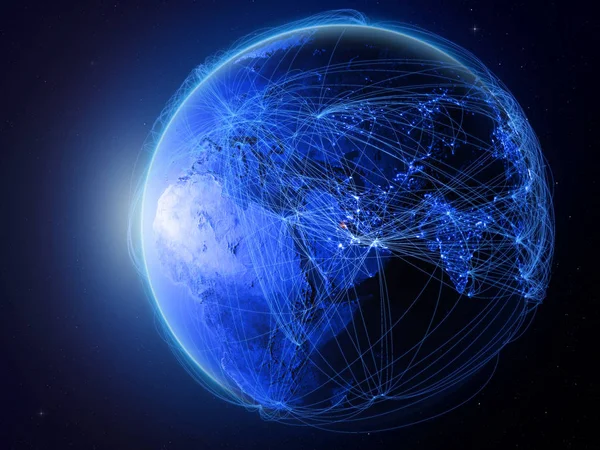 Кувейт Від Місця Планеті Земля Синій Цифрові Мережі Представляють Міжнародного — стокове фото