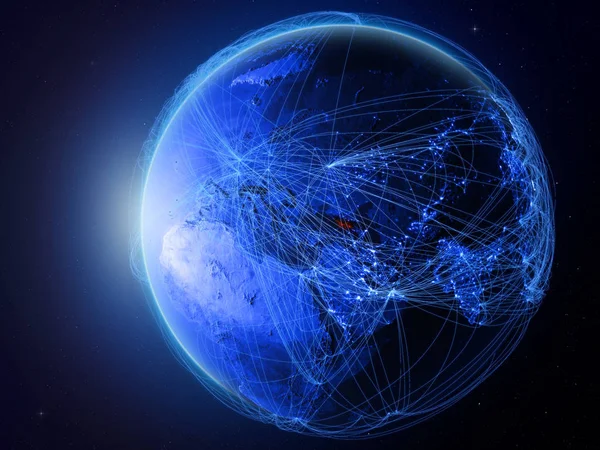 Georgia Hely Földön Kék Digitális Hálózat Nemzetközi Kommunikáció Technológia Utazási — Stock Fotó