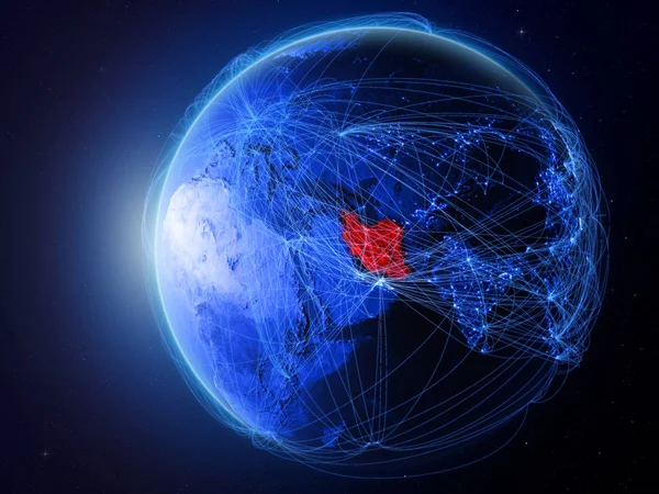 Irán Hely Földön Kék Digitális Hálózat Nemzetközi Kommunikáció Technológia Utazási — Stock Fotó