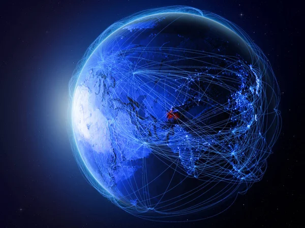 Таджикистан Космосу Планеті Земля Синій Цифрові Мережі Представляють Міжнародного Язку — стокове фото
