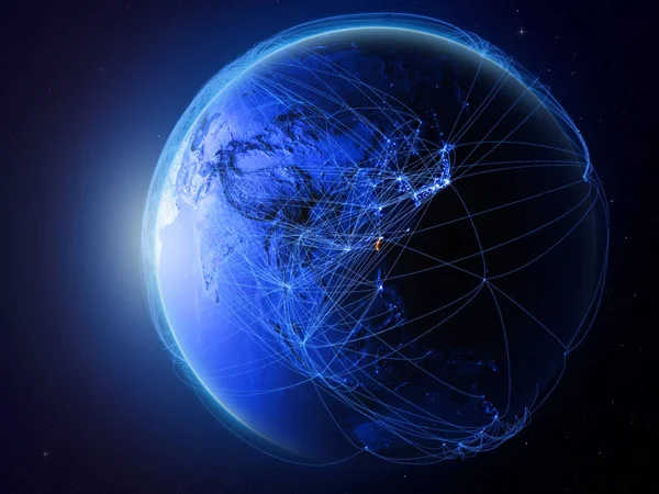台湾从地球上的太空 拥有代表国际通信 技术和旅行的蓝色数字网络 美国宇航局提供的这张图片的元素 — 图库照片
