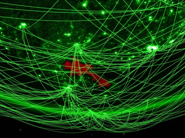 Laos on green model of planet Earth with network representing green age, travel and communication. 3D illustration. Elements of this image furnished by NASA.