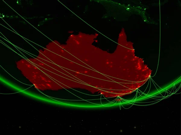 Australia on green model of planet Earth with network representing green age, travel and communication. 3D illustration. Elements of this image furnished by NASA.