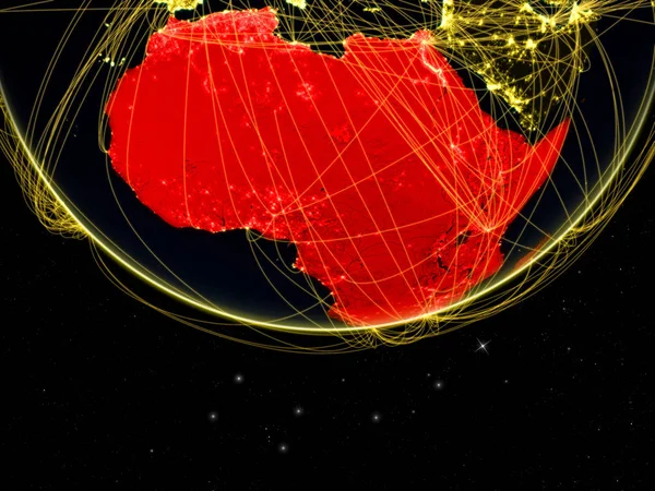 África Terra Negra Com Redes Conceito Conexões Intercontinentais Ilustração Elementos — Fotografia de Stock