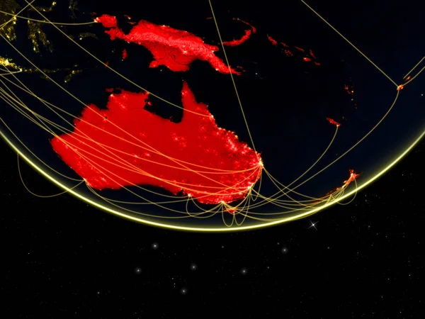 Australia on dark Earth with networks. Concept of intercontinental connections. 3D illustration. Elements of this image furnished by NASA.