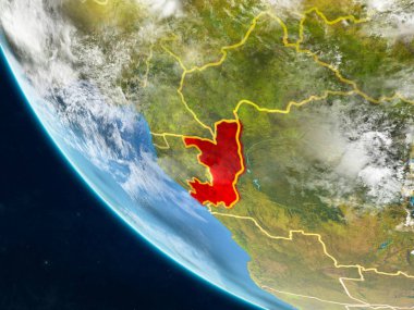 Kongo Planet Earth ülke sınırları ile uzaydan. Çok ince ayrıntı gezegenin yüzey ve bulutlar. 3D çizim. Nasa tarafından döşenmiş bu görüntü unsurları.