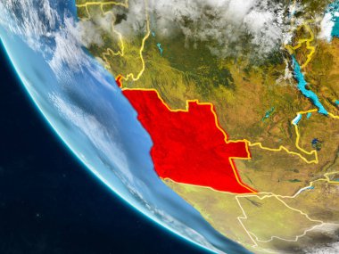 Angola Planet Earth ülke sınırları ile uzaydan. Çok ince ayrıntı gezegenin yüzey ve bulutlar. 3D çizim. Nasa tarafından döşenmiş bu görüntü unsurları.