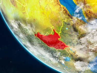 Güney Sudan Planet Earth ülke sınırları ile uzaydan. Çok ince ayrıntı gezegenin yüzey ve bulutlar. 3D çizim. Nasa tarafından döşenmiş bu görüntü unsurları.