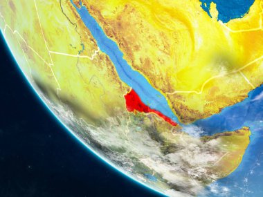 Eritre Planet Earth ülke sınırları ile uzaydan. Çok ince ayrıntı gezegenin yüzey ve bulutlar. 3D çizim. Nasa tarafından döşenmiş bu görüntü unsurları.