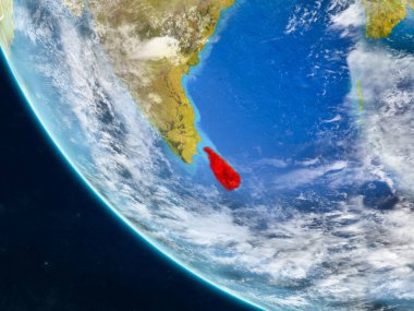 Sri Lanka ülke sınırları ile uzaydan Dünya gezegeni üzerinde. Çok ince ayrıntı gezegenin yüzey ve bulutlar. 3D çizim. Nasa tarafından döşenmiş bu görüntü unsurları.