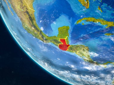 Guatemala Planet Earth ülke sınırları ile uzaydan. Çok ince ayrıntı gezegenin yüzey ve bulutlar. 3D çizim. Nasa tarafından döşenmiş bu görüntü unsurları.
