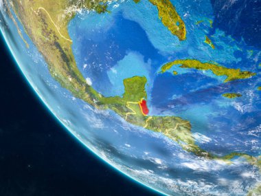 Belize Planet Earth ülke sınırları ile uzaydan. Çok ince ayrıntı gezegenin yüzey ve bulutlar. 3D çizim. Nasa tarafından döşenmiş bu görüntü unsurları.