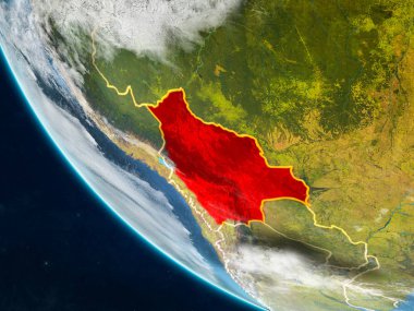 Bolivya Planet Earth ülke sınırları ile uzaydan. Çok ince ayrıntı gezegenin yüzey ve bulutlar. 3D çizim. Nasa tarafından döşenmiş bu görüntü unsurları.