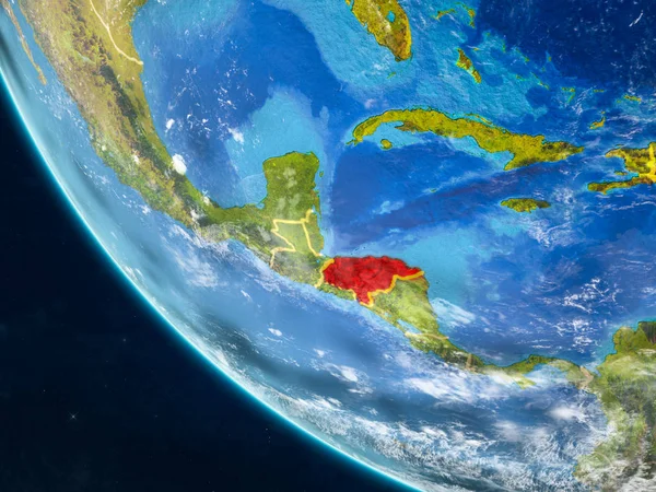 Honduras Planet Earth ülke sınırları ile uzaydan. Çok ince ayrıntı gezegenin yüzey ve bulutlar. 3D çizim. Nasa tarafından döşenmiş bu görüntü unsurları.
