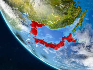 Japonya ve Kore Planet Earth ülke sınırları ile uzaydan. Çok ince ayrıntı gezegenin yüzey ve bulutlar. 3D çizim. Nasa tarafından döşenmiş bu görüntü unsurları.