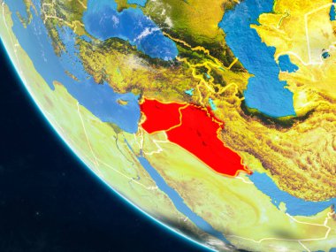 İslam devleti Planet Earth ülke sınırları ile uzaydan. Çok ince ayrıntı gezegenin yüzey ve bulutlar. 3D çizim. Nasa tarafından döşenmiş bu görüntü unsurları.