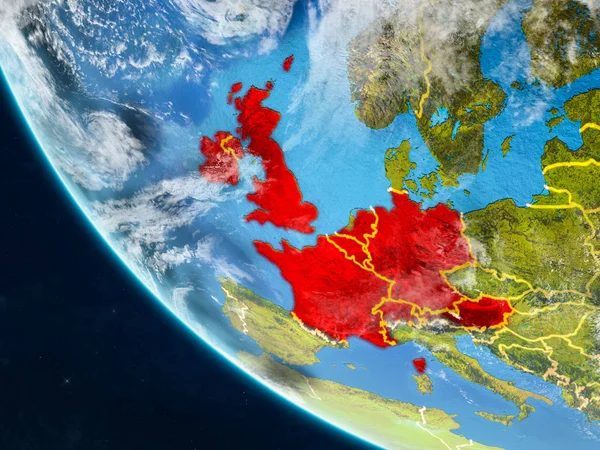 Europa Occidentale Sul Pianeta Terra Dallo Spazio Con Confini Nazionali — Foto Stock