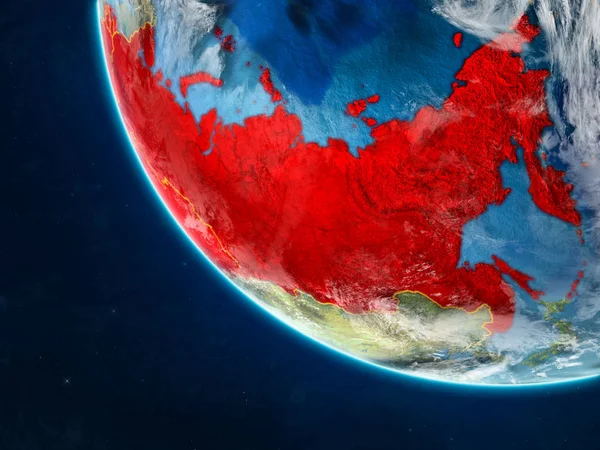 Former Soviet Union on planet Earth from space with country borders. Very fine detail of planet surface and clouds. 3D illustration. Elements of this image furnished by NASA.