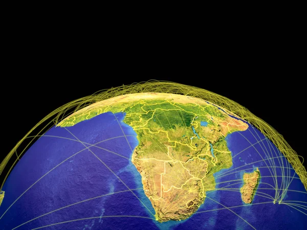 地球上的非洲 具有代表国际通信 旅行和连接的国家边界和轨迹 美国宇航局提供的这张图片的元素 — 图库照片