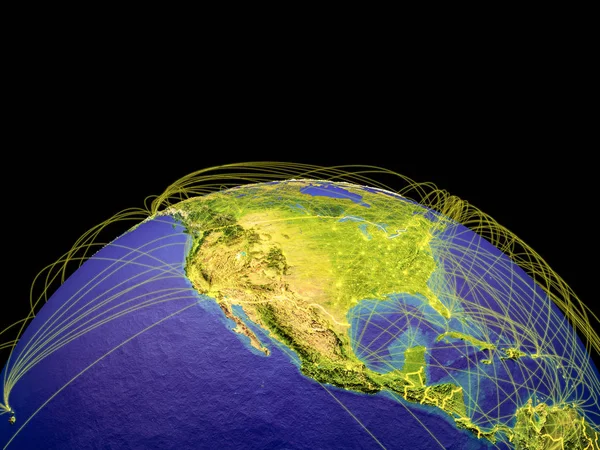 北アメリカ国のボーダーと国際コミュニケーション 接続を表す軌道地球上 イラスト Nasa から提供されたこのイメージの要素 — ストック写真