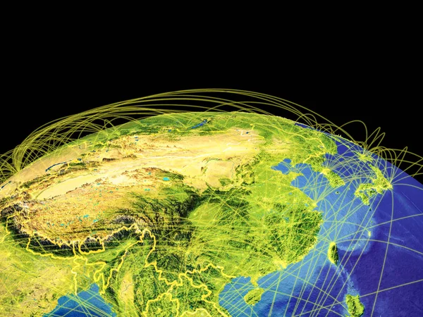 東アジアと国境と国際コミュニケーション 接続を表す軌道地球 イラスト Nasa から提供されたこのイメージの要素 — ストック写真