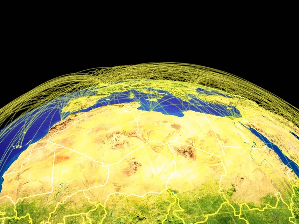 国境と国際コミュニケーション 接続を表す軌道地球上の北アフリカ イラスト Nasa から提供されたこのイメージの要素 — ストック写真
