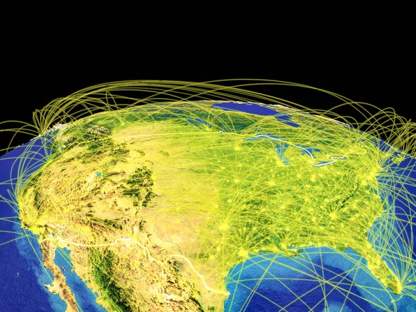 United States Planet Earth Country Borders Trajectories Representing International Communication — Stock Photo, Image