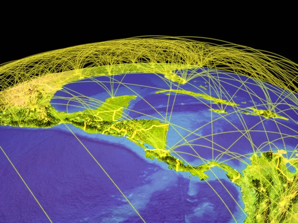 地球上的中美洲 具有代表国际通信 旅行和连接的国家边界和轨迹 美国宇航局提供的这张图片的元素 — 图库照片