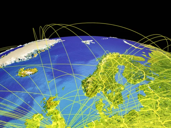 地球上的北欧 有代表国际交流 旅行和连接的国家边界和轨迹 美国宇航局提供的这张图片的元素 — 图库照片