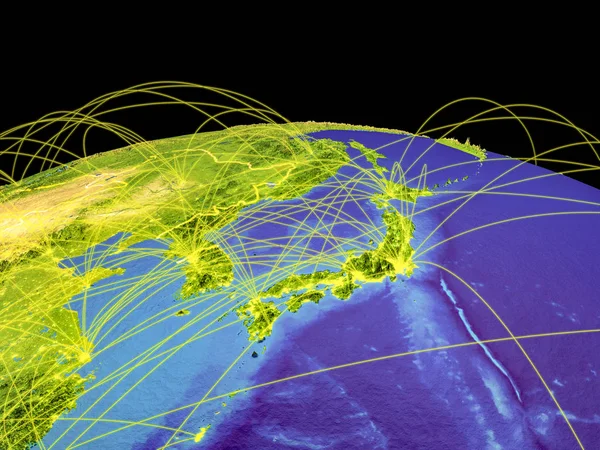 Японія Корея Планеті Земля Кордони Траєкторії Представляють Міжнаціонального Спілкування Подорожі — стокове фото