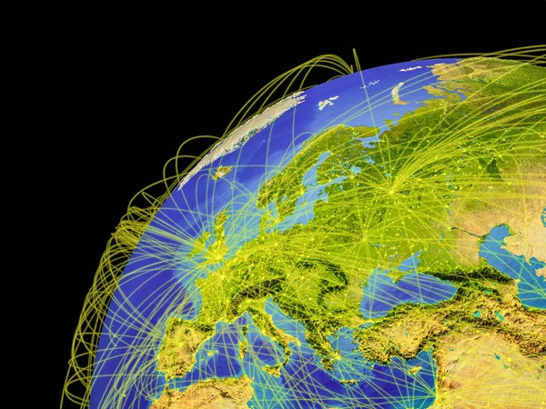Европа Космоса Земле Линиями Представляющими Международные Связи Связь Путешествия Иллюстрация — стоковое фото