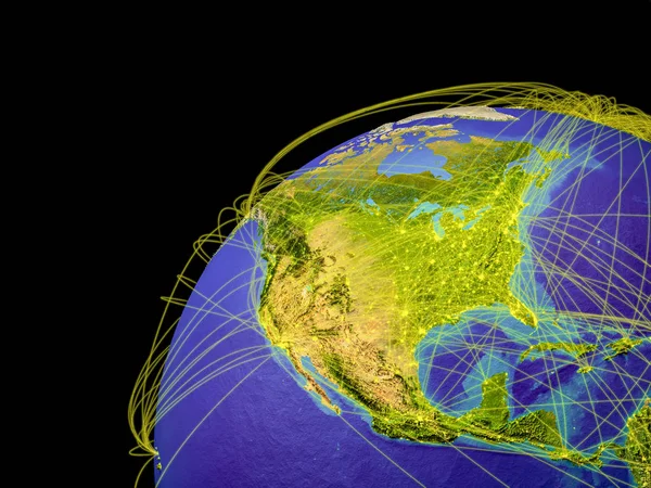 North America Space Earth Lines Representing International Connections Communication Travel — Stock Photo, Image