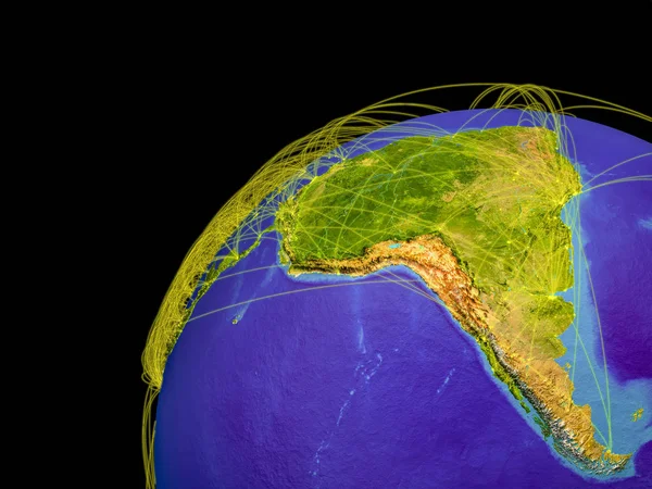 南美洲从地球上的太空出发 线路代表国际联系 美国宇航局提供的这张图片的元素 — 图库照片